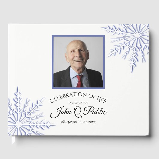 Blauwe Winter Sneeuwvlok Viering van het Leven Mem Gastenboek (Voorkant)