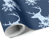 Blauwe Winter Sneeuwvlokken Kerstmis Herten Cadeaupapier (Rol Hoek)