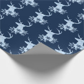 Blauwe Winter Sneeuwvlokken Kerstmis Herten Cadeaupapier (Hoek)