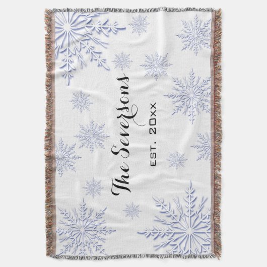 Blauwe Winter Sneeuwvlokken op Wit Deken (Voorkant Verticaal)