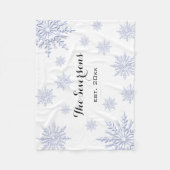 Blauwe Winter Sneeuwvlokken op Wit Fleece Deken (Voorkant)