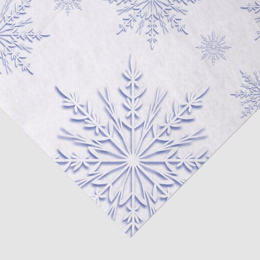 Blauwe Winter Sneeuwvlokken op Wit Tissuepapier (Detail)