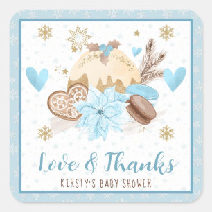Blauwe Winter Snoepjes Baby Shower Favoriet Vierkante Sticker