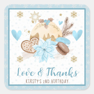 Blauwe Winter Snoepjes Verjaardagsfeest Favoriet Vierkante Sticker