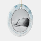 Blauwe winter Snowflake Baby's eerste Kerstmis Keramisch Ornament (Rechts)