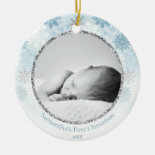 Blauwe winter Snowflake Baby's eerste Kerstmis Keramisch Ornament (Voorkant)