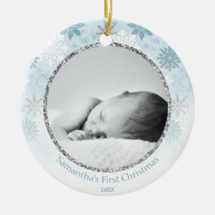 Blauwe winter Snowflake Baby's eerste Kerstmis Keramisch Ornament