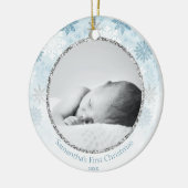 Blauwe winter Snowflake Baby's eerste Kerstmis Keramisch Ornament (Links)