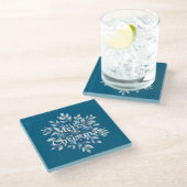 Blauwe winter Snowflake Kerstmis Glazen Onderzetter (Schuin)