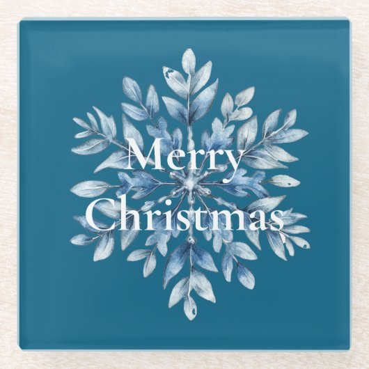 Blauwe winter Snowflake Kerstmis Glazen Onderzetter (Voorkant)