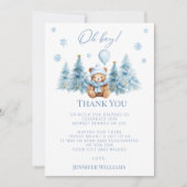 Blauwe Winter Teddy Bear Pine Trees Baby Boy Showe Bedankkaart (Voorkant)