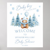 Blauwe Winter Teddy Bear Pine Trees Baby Boy Showe Poster (Voorkant)