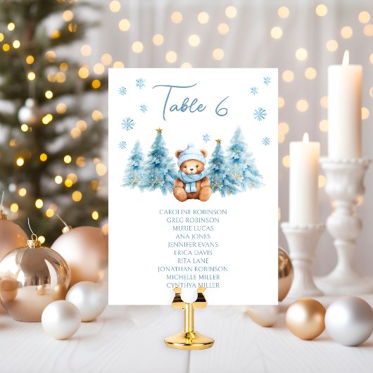 Blauwe Winter Teddybeer Babyshower Tafelnummer