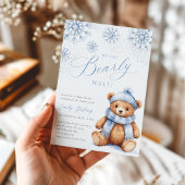 Blauwe Winter Teddybeer Babyshower Uitnodiging