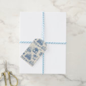 Blauwe Winter Toile Chinoiserie Cadeaulabel (Met Touw)