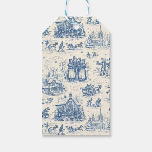 Blauwe Winter Toile Chinoiserie Cadeaulabel (Voorkant)