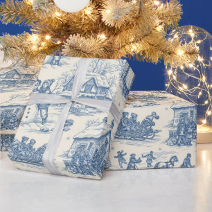 Blauwe Winter Toile Chinoiserie Cadeaupapier