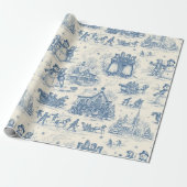 Blauwe Winter Toile Chinoiserie Cadeaupapier (Uitgerold)