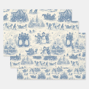 Blauwe Winter Toile Chinoiserie Inpakpapier Vel