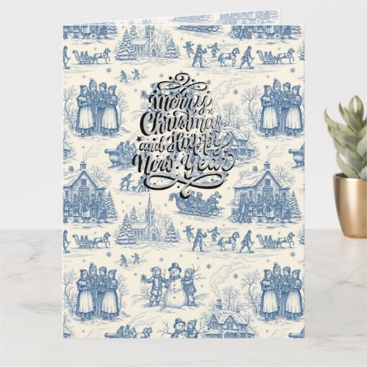 Blauwe Winter Toile Chinoiserie Kaart (Kleine Plant)