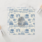 Blauwe Winter Toile Chinoiserie Kaart (Voorkant / Achterkant in situ)