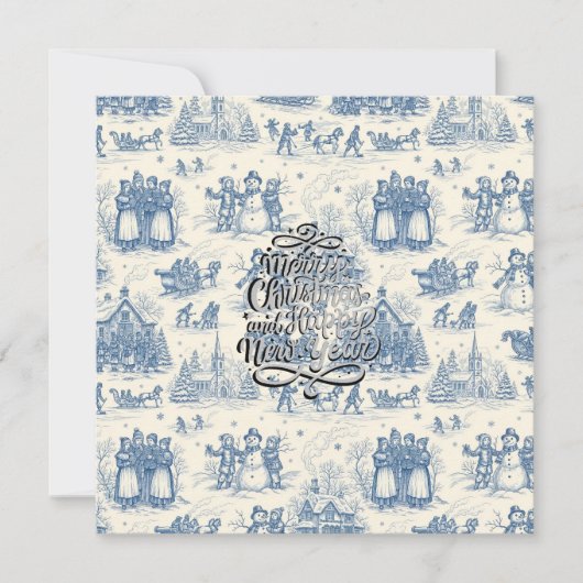 Blauwe Winter Toile Chinoiserie Kaart (Voorkant)