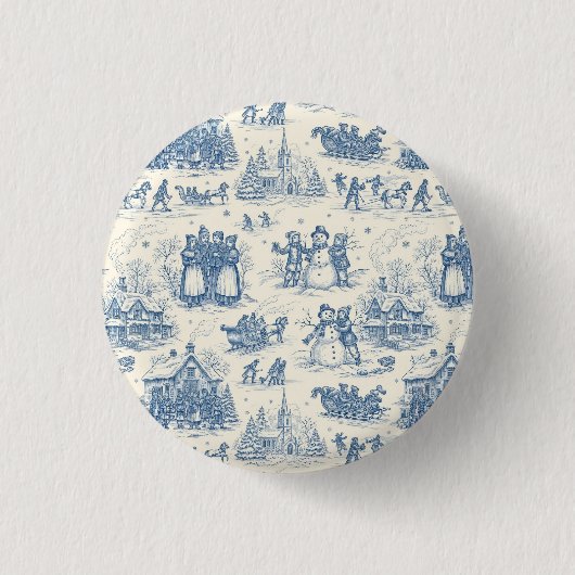 Blauwe Winter Toile Chinoiserie Ronde Button 3,2 Cm (Voorkant)