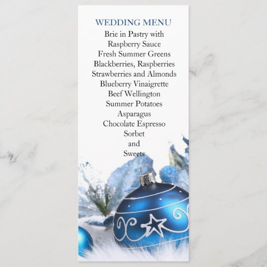 Blauwe Winter Vakantie Bruiloft Menu (Voorkant)
