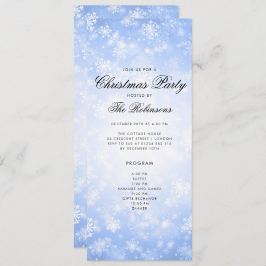 Blauwe Winter Vakantie Uitnodigen w / Programma &  (Voorkant / Achterkant)