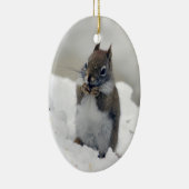 Blauwe winter van de rode eekhoorn keramisch ornament (Rechts)