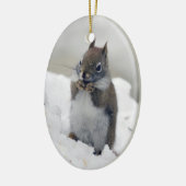 Blauwe winter van de rode eekhoorn keramisch ornament (Links)