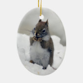 Blauwe winter van de rode eekhoorn keramisch ornament (Achterkant)