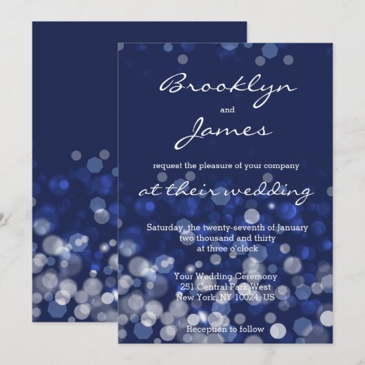 Blauwe winter van het huwelijk kaart (Voorkant / Achterkant)