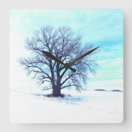 Blauwe winter vierkante klok