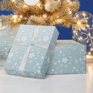 Blauwe Winter Wilde Bloemen en Sterren Cadeaupapier