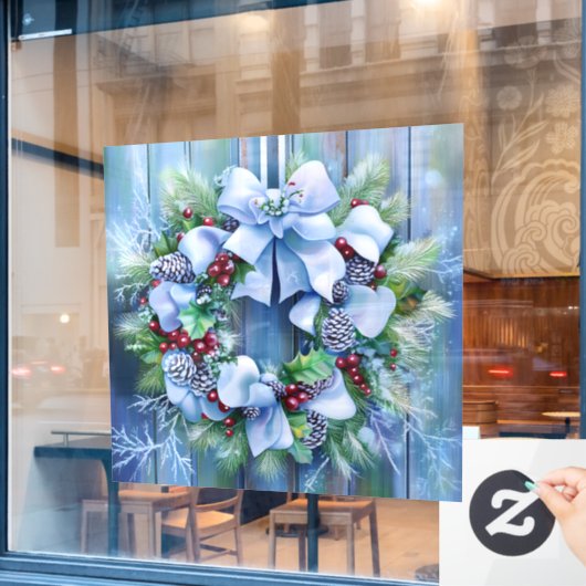 Blauwe Winter Window Cling Raamsticker (Cafe Raam)