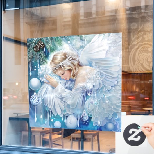 Blauwe Winter Window Cling Raamsticker (Cafe Raam)