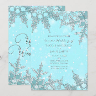 Blauwe Winter Wonderland Elegante Sneeuwvlokken Br Kaart
