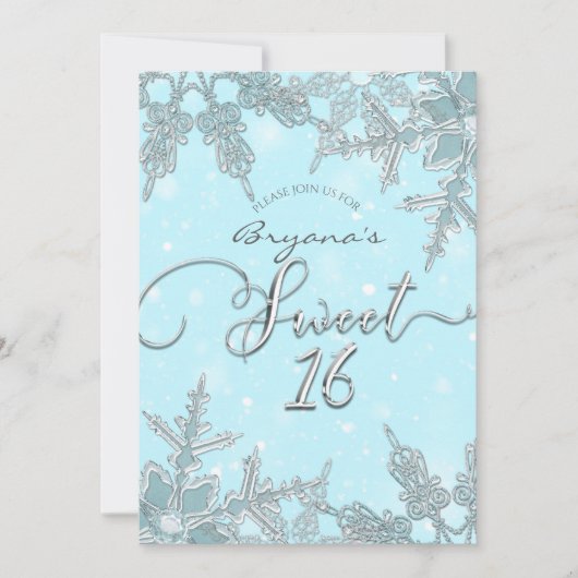 Blauwe Winter Wonderland Elegante Sneeuwvlokken Sw Kaart (Voorkant)