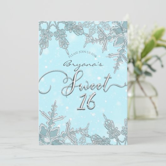 Blauwe Winter Wonderland Elegante Sneeuwvlokken Sw Kaart (Staand voorkant)