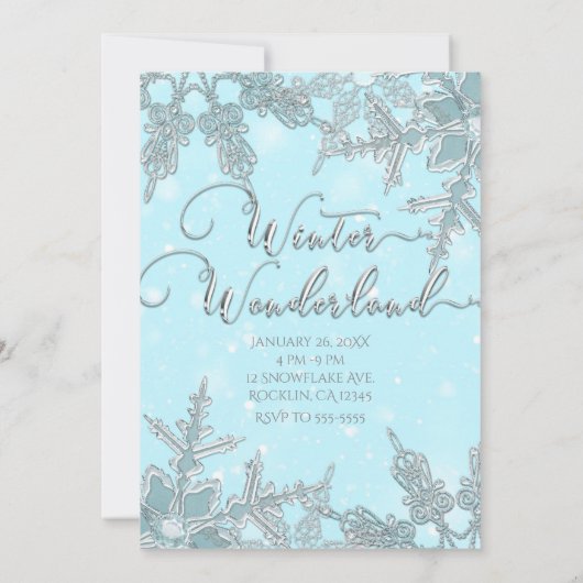 Blauwe Winter Wonderland Elegante Sneeuwvlokken Sw Kaart (Achterkant)