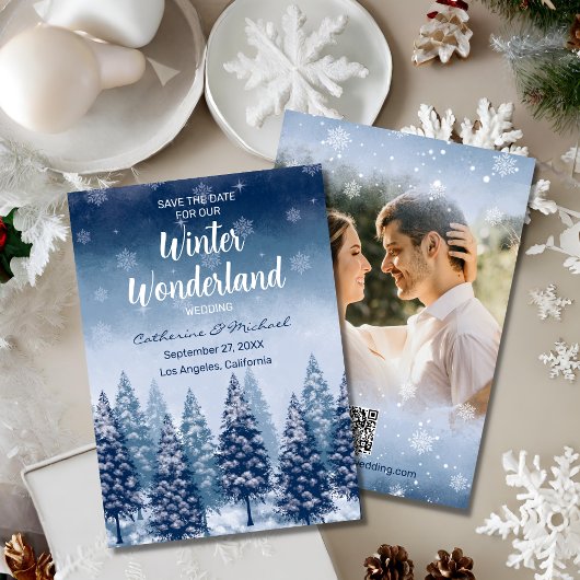 Blauwe Winter Wonderland Pijnboombos Kerstmis Save The Date