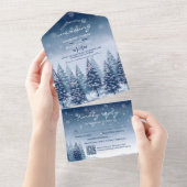 Blauwe Winter Wonderland Pine Kerstbruiloft All In One Uitnodiging (Afscheurbaar)