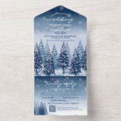 Blauwe Winter Wonderland Pine Kerstbruiloft All In One Uitnodiging (Binnen)