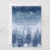 Blauwe Winter Wonderland Pine Kerstbruiloft Bedankkaart (Achterkant)