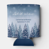 Blauwe Winter Wonderland Pine Kerstbruiloft Blikjeskoeler (Achterkant)