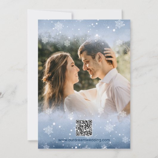 Blauwe Winter Wonderland Pine Kerstbruiloft Kaart (Achterkant)