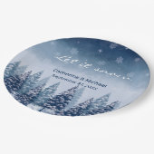 Blauwe Winter Wonderland Pine Kerstbruiloft Papieren Bordje (Gekanteld)