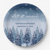 Blauwe Winter Wonderland Pine Kerstbruiloft Papieren Bordje (Voorkant)