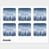 Blauwe Winter Wonderland Pine Kerstbruiloft Vierkante Sticker (Vel)